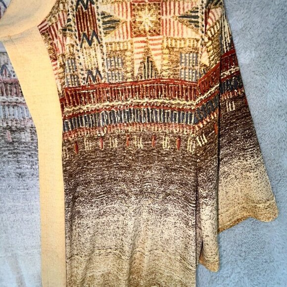 Joseph Ribkoff Gold Brown Ochre Foil Detail Short Sleeve Maxi Duster Chest 40" - Picture 3 of 9